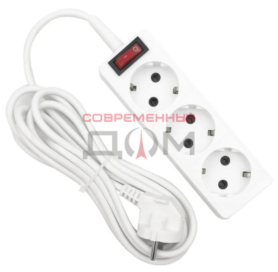 Удлинитель GELBERK GLK-3gb/3m, 10А 3 гн (с кнопкой и заземлением) ПВС (3м) 2200 Вт